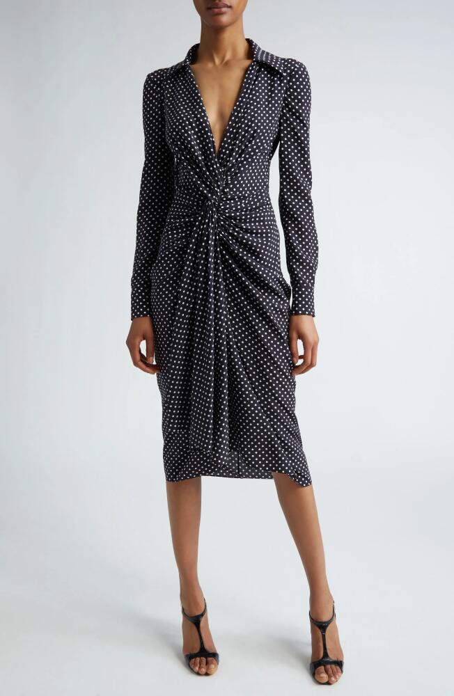 Michael Kors Collection Polka Dot Long Sleeve Midi Shirtdress in Black/Optic White Cover