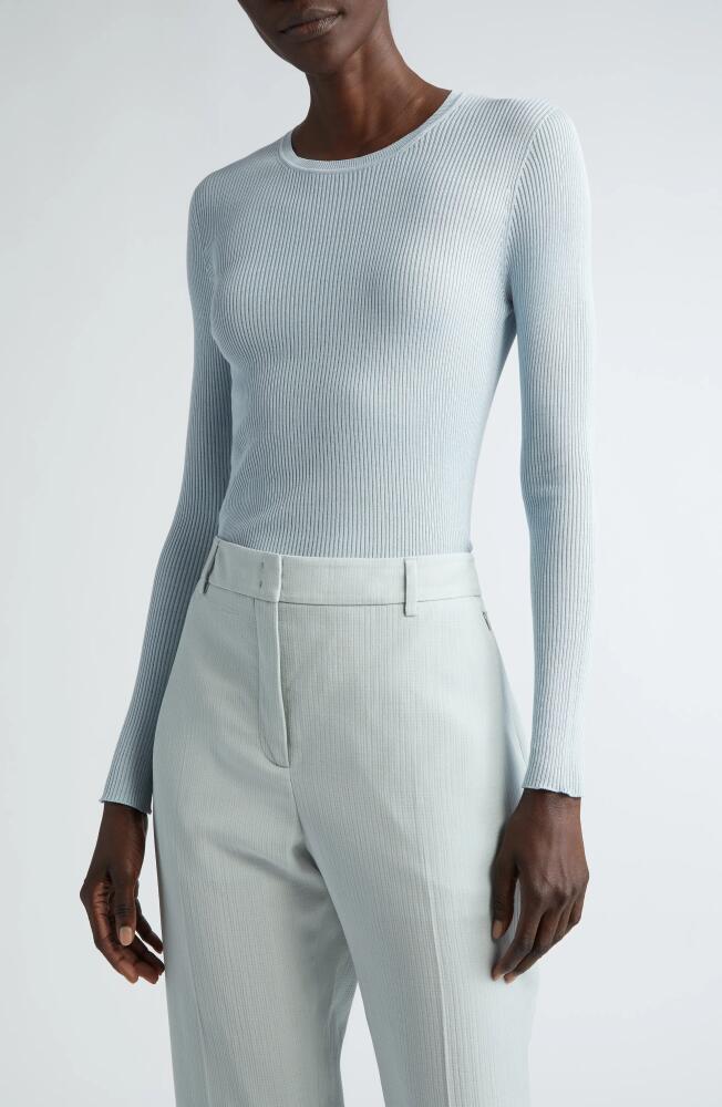 Akris Rib Silk & Cotton Crewneck Sweater in Bleached Denim Cover