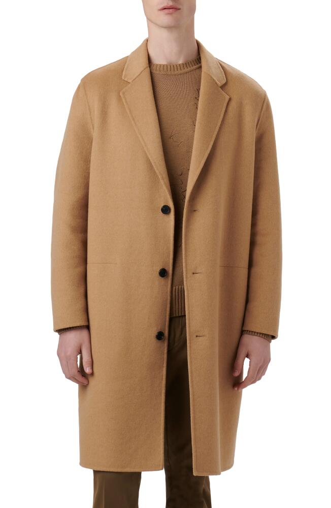 Bugatchi Tailor Fit Wool Blend Longline Coat in Camel Cover