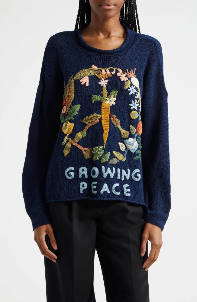 Story mfg. Twinsun Growing Peace Organic Cotton Sweater in Indigo Growing Peace Cover