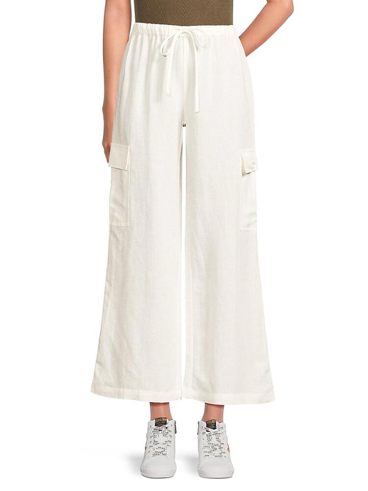 T Tahari Women's Linen Blend Wide Leg Pants - Star White Cover