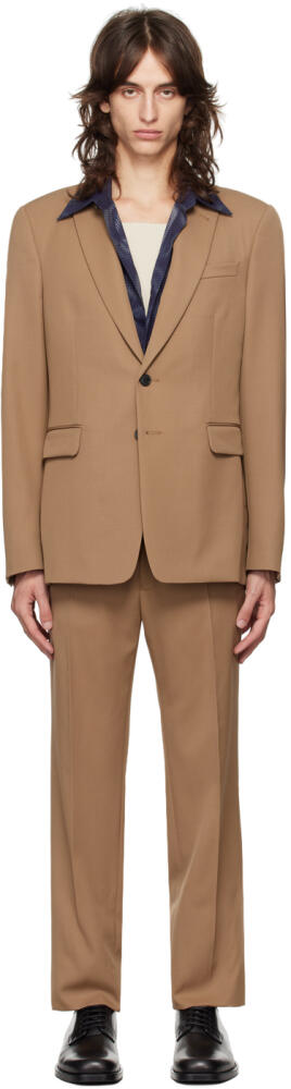 Dries Van Noten Tan Single-Breasted Wool Suit Cover