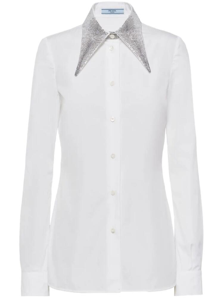 Prada rhinestone-embellished cotton shirt - White Cover