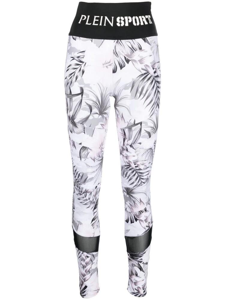 Plein Sport logo-waistband floral-print leggings - White Cover