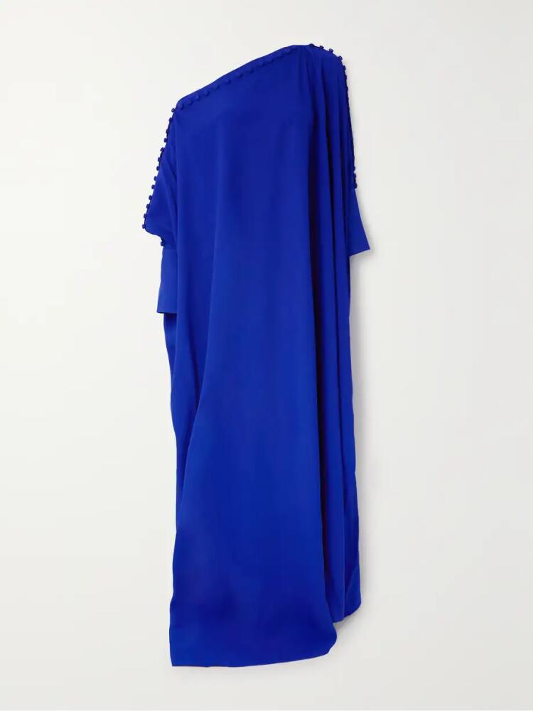 Taller Marmo - Mila One-shoulder Button-embellished Crepe Kaftan - Blue Cover