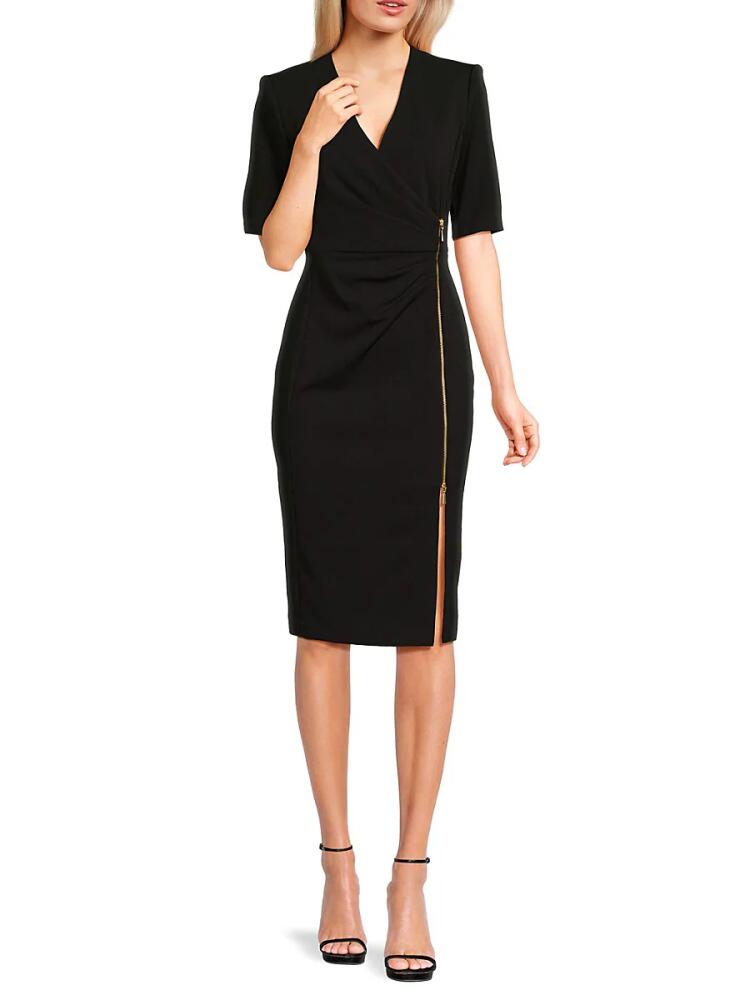 Calvin Klein Women's Surplice Side Slit Bodycon Dress - Black Cover