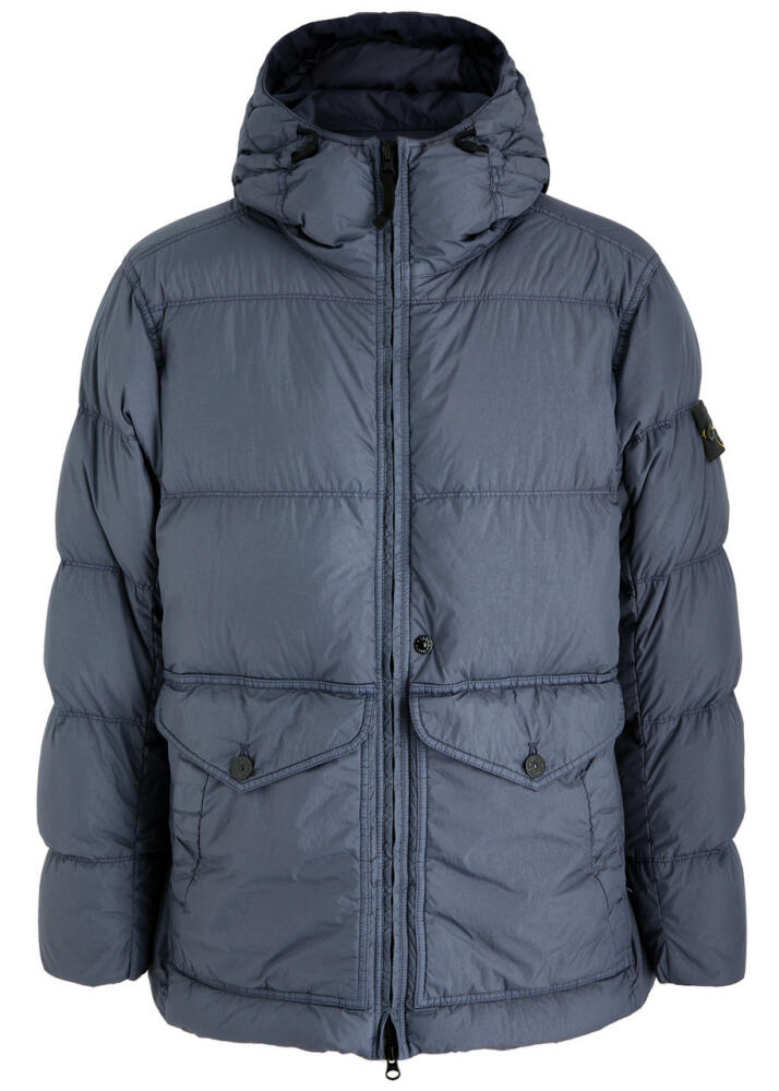 Stone Island Crinkle Reps Hooded Quilted Nylon Jacket - Mid Blu Cover