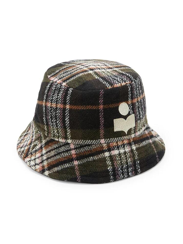 Isabel Marant Women's Wool Blend Plaid Bucket Hat - Olive Multi Cover