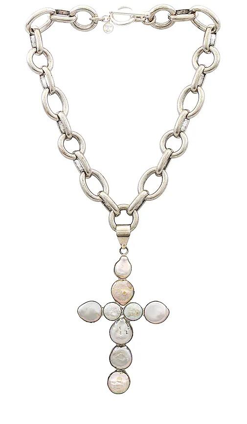 Child of Wild Cordelia Pearl Cross Necklace in Metallic Silver Cover