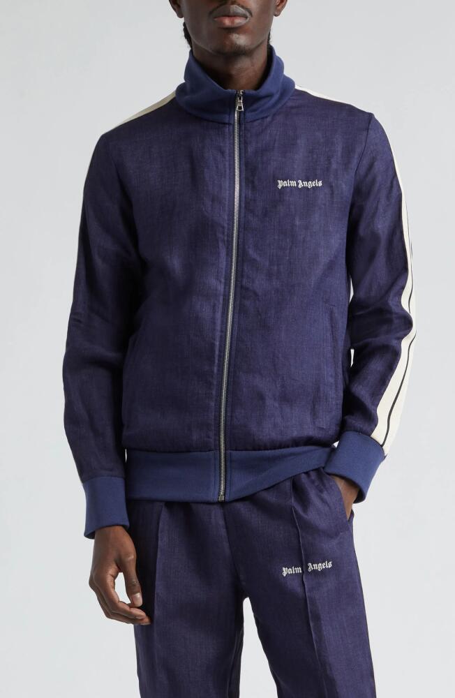 Palm Angels Classic Logo Linen Track Jacket in Navy Blue Cover