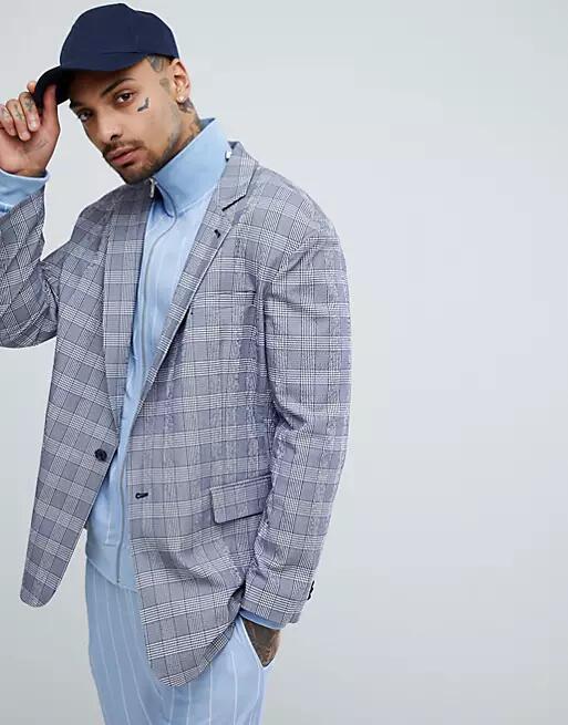 ASOS DESIGN Oversized Blazer In Blue Seersucker Check Cover