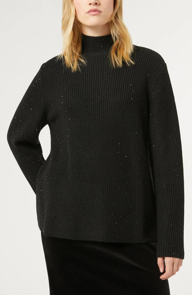 Marina Rinaldi Kastel Rhinestone Detail Virgin Wool Blend Turtleneck Sweater in Black Cover