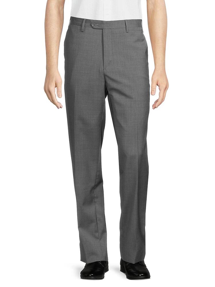 Santorelli Men's Modern Fit Crosshatch Wool Pants - Grey Cover