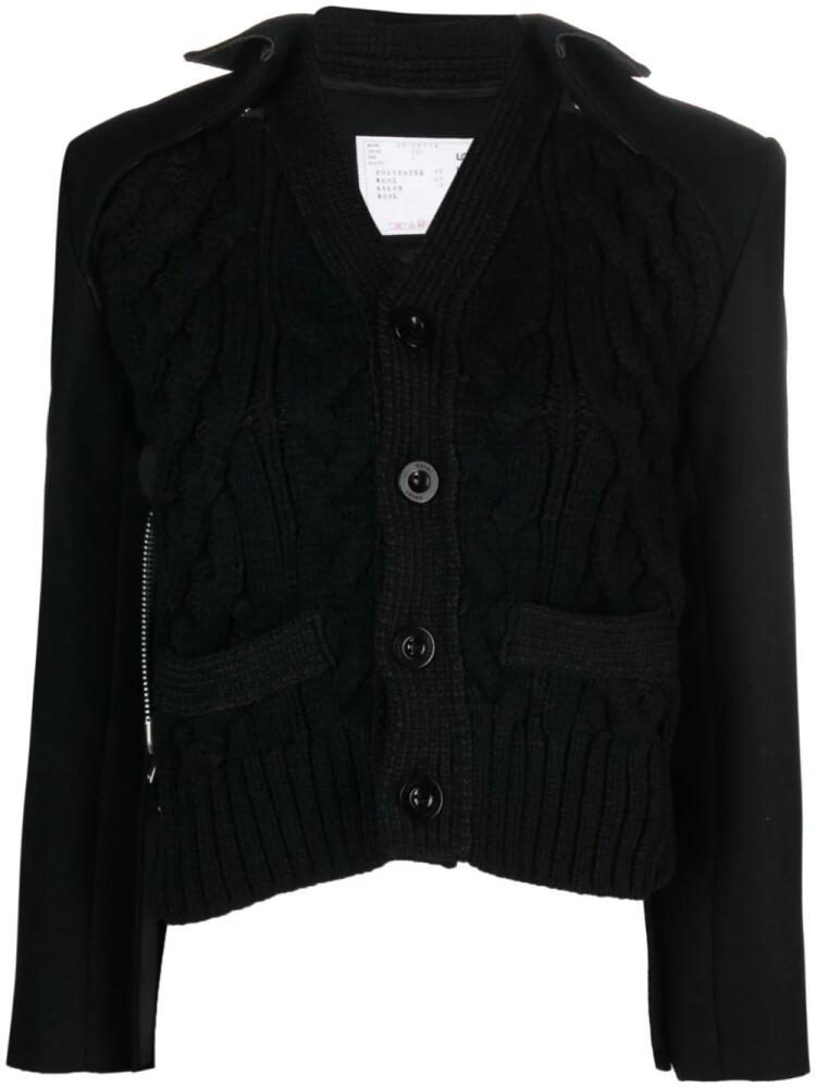 sacai detachable-layer knitted wool cardigan - Black Cover