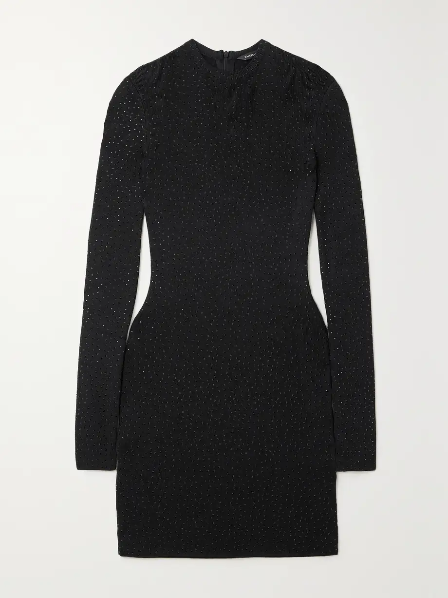 Balenciaga - Crystal-embellished Stretch-knit Mini Dress - Black Cover