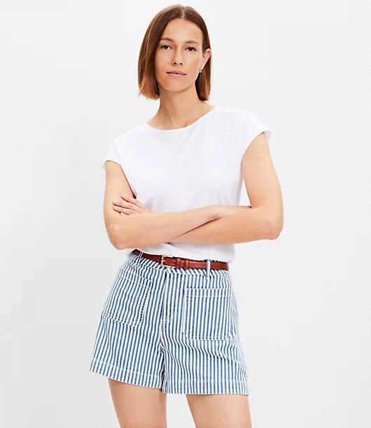 Loft Petite Palmer Denim Shorts in Striped Light Wash Cover