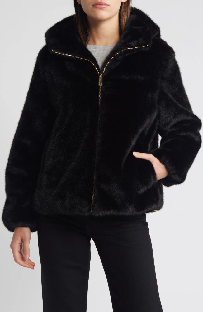 Via Spiga Hooded Faux Fur Jacket in Black Cover