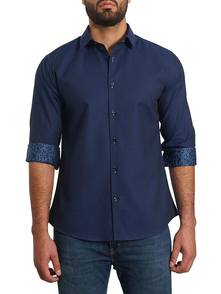 Jared Lang Men's Trim Fit Micro Check Shirt - Navy Cover