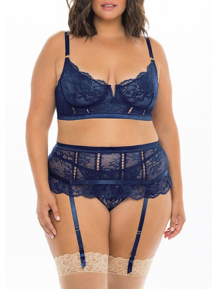 OH LA LA CHERI Women's Plus Adrienne 3-Piece Bra & Garter Belt Set - Estate Blue Cover