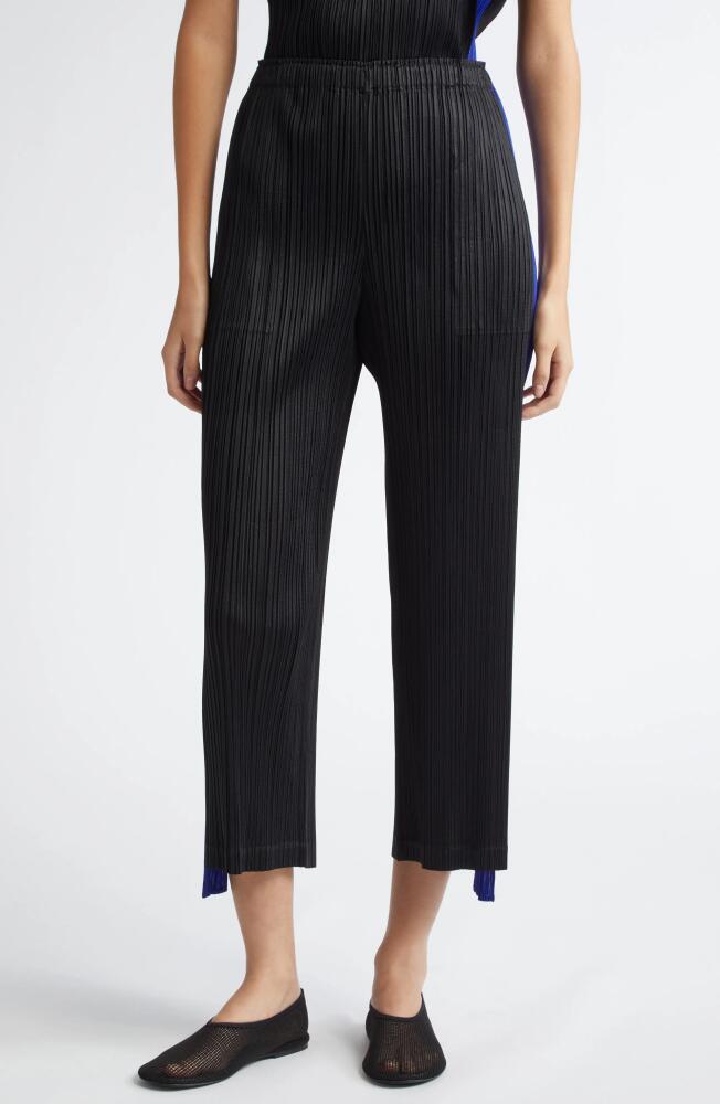 Pleats Please Issey Miyake Comet Pleated Colorblock Crop Wide Leg Pants in Black Cover