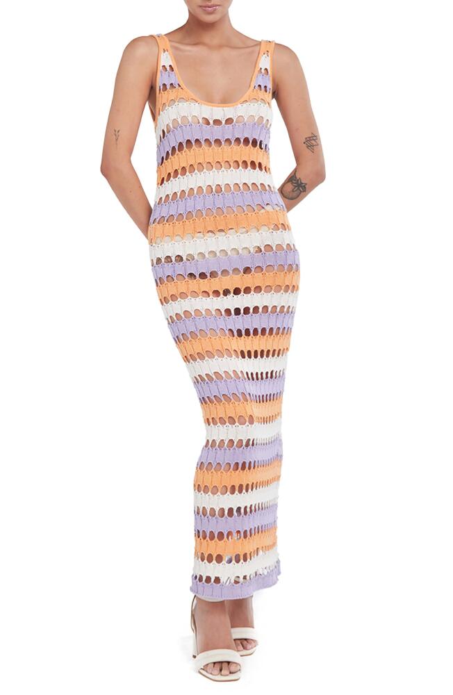 Capittana Sara Stripe Open Stitch Sheer Cover-Up Dress in Purple/Peach Multi Cover