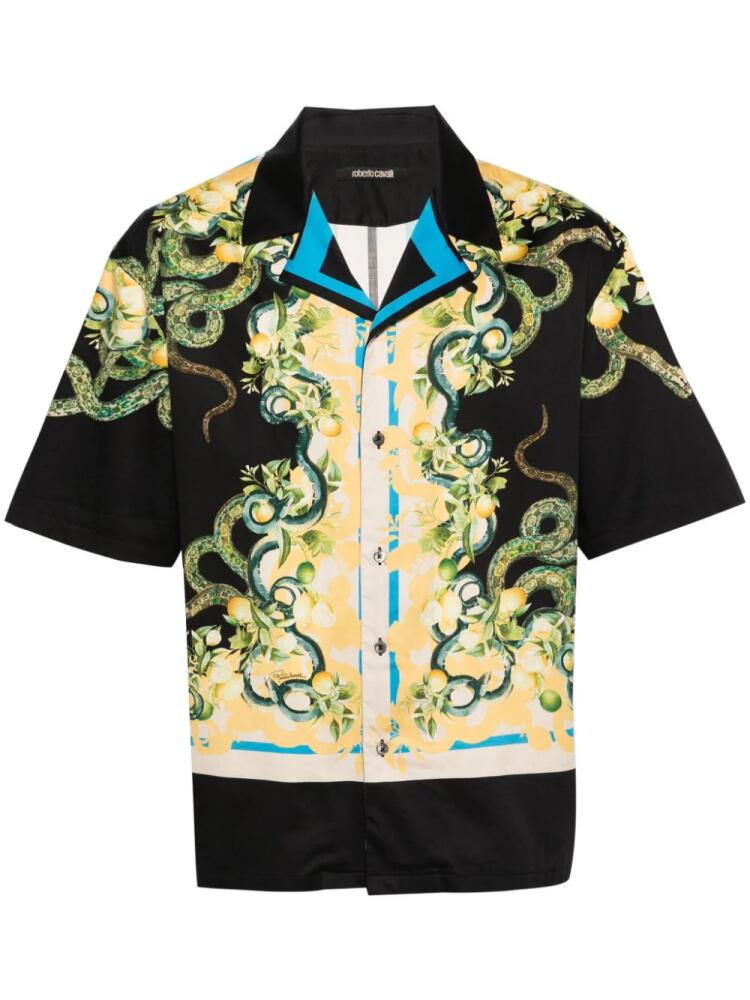 Roberto Cavalli Lemon And Snake-print bowling shirt - Black Cover