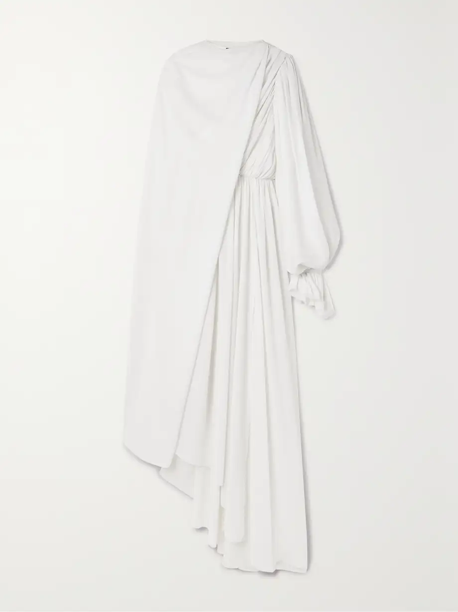 Balenciaga - Asymmetric Draped Cape-effect Pleated Crepe Dress - White Cover