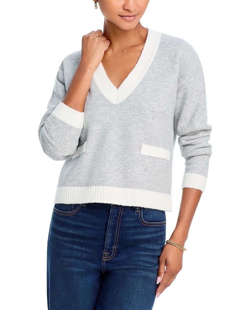 Aqua Contrast Trim V Neck Sweater - Exclusive Cover