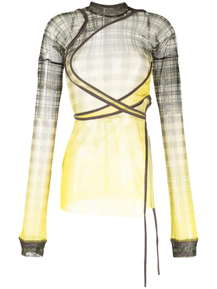 Ottolinger plaid-check semi-sheer T-shirt - Yellow Cover