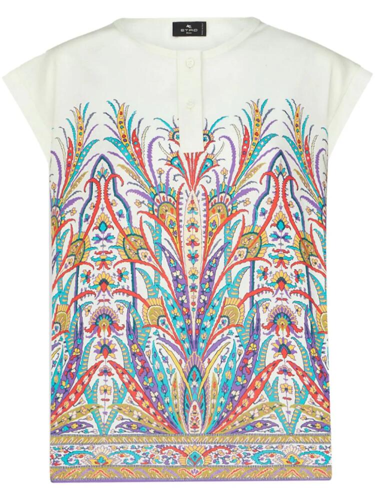 ETRO graphic-print Henley-neck T-shirt - White Cover