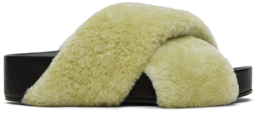 Jil Sander Green Shearling Slides Cover