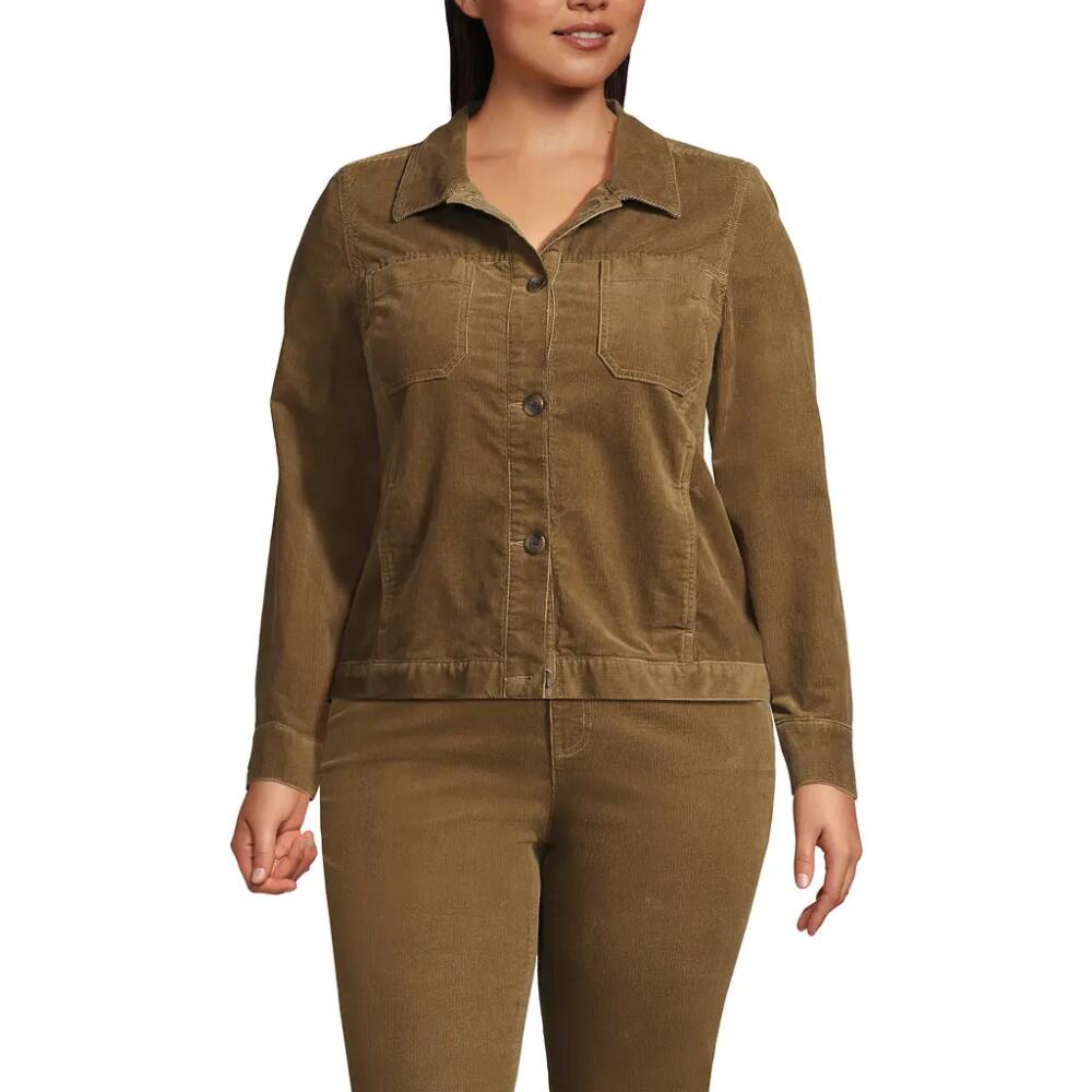 Lands' End Plus Size Corduroy Cropped Button Front Jacket in Dark Toffee Cover