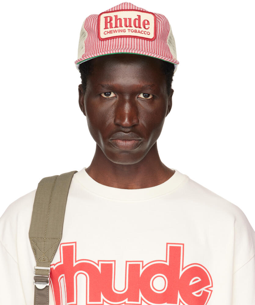 Rhude Red & Off-White Striped 'Tobacco' Trucker Cap Cover