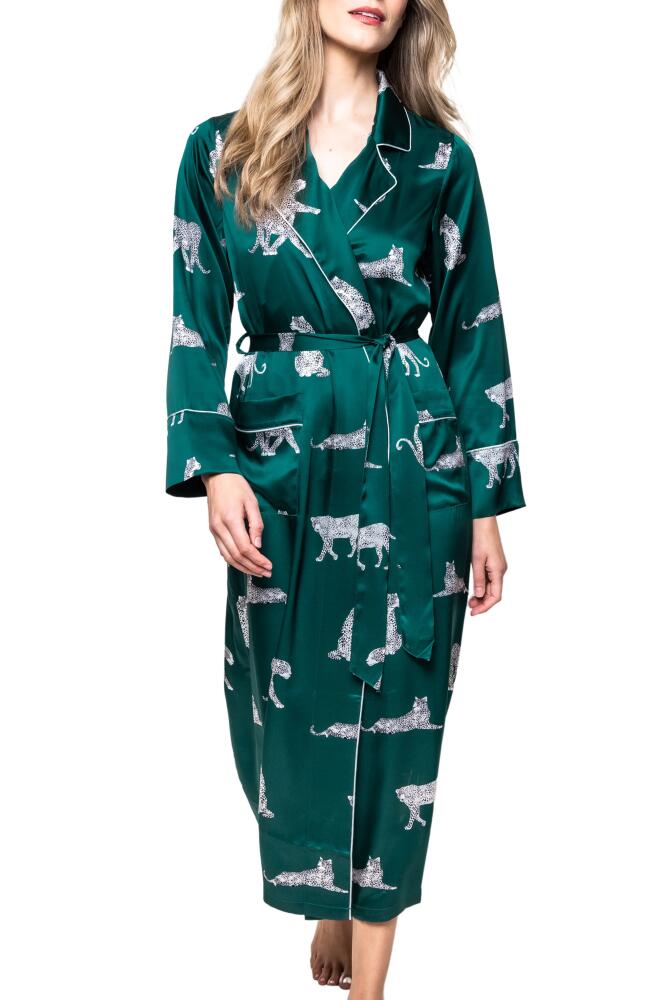 Petite Plume Panther Print Piped Mulberry Silk Robe in Green Cover