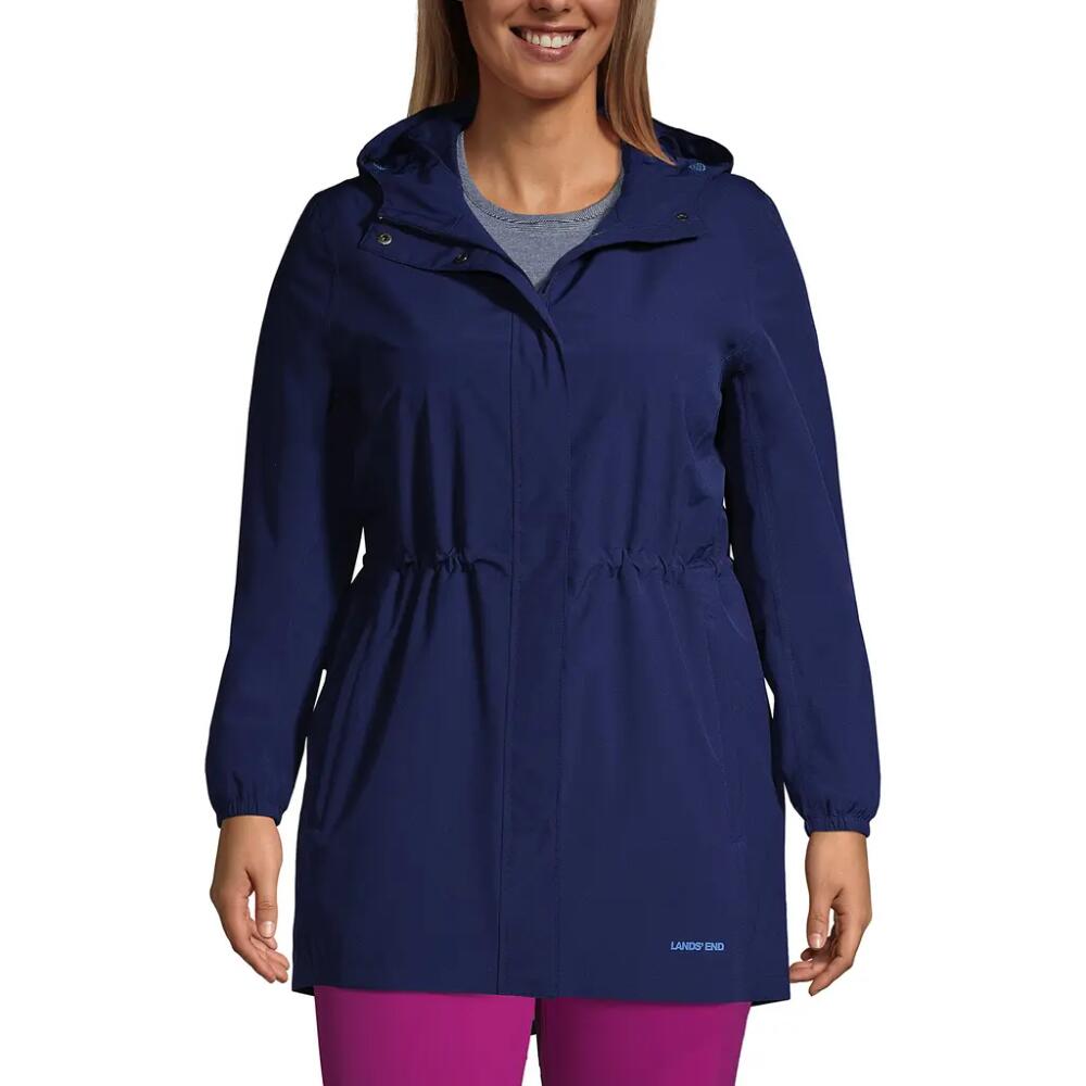 Lands' End Plus Size Waterproof Hooded Packable Raincoat in Deep Sea Navy Cover