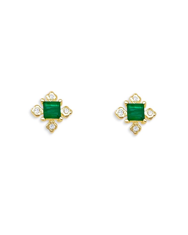 Meira T 14K Yellow Gold Emerald & Diamond Stud Earrings Cover