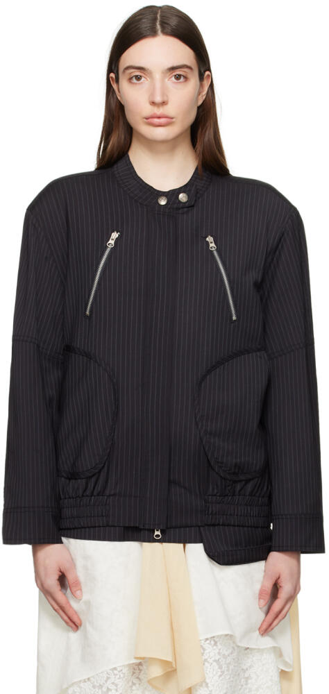 OPEN YY Black Pinstripe Bomber Jacket Cover