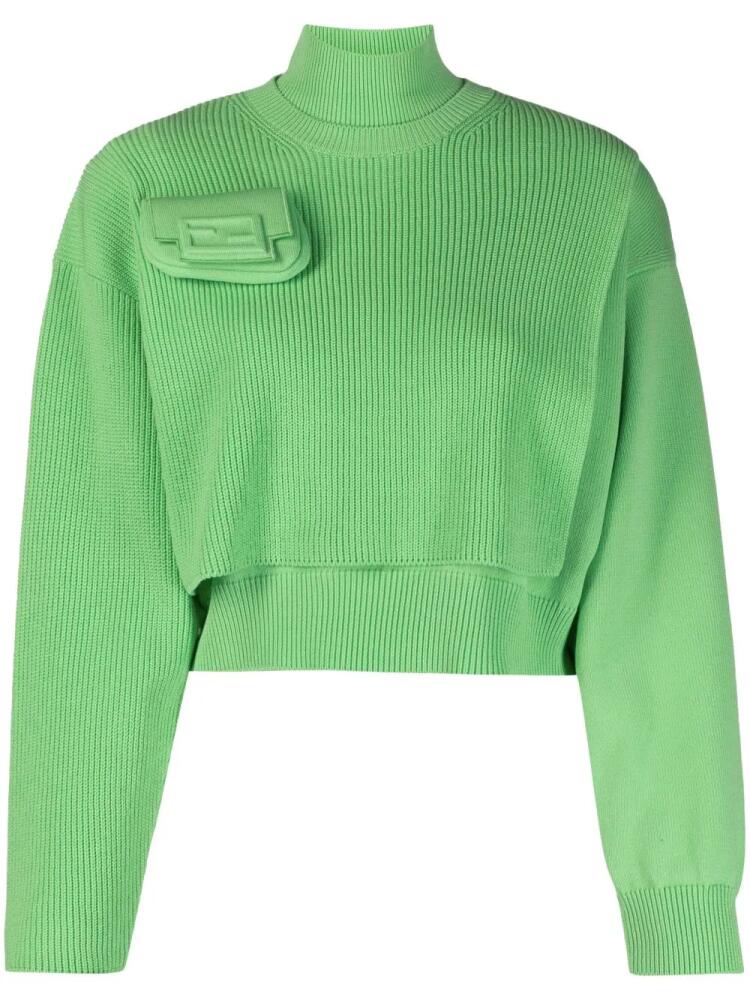 FENDI wallet-detail layered jumper - Green Cover