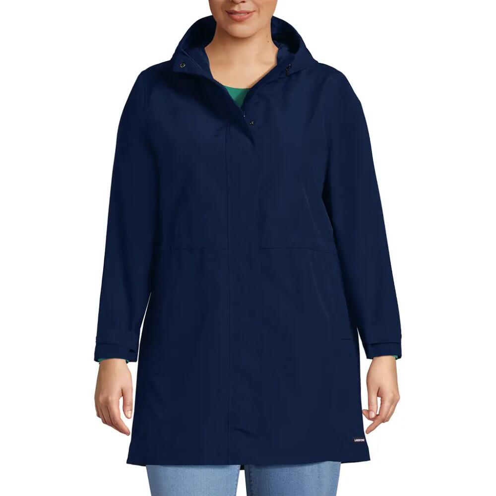 Lands' End Plus Size Squall Hooded Waterproof Raincoat in Deep Sea Navy Cover