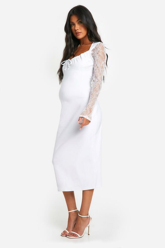 boohoo Womens Maternity Bengaline Lace Sleeve Midi Bodycon Dress - White Cover