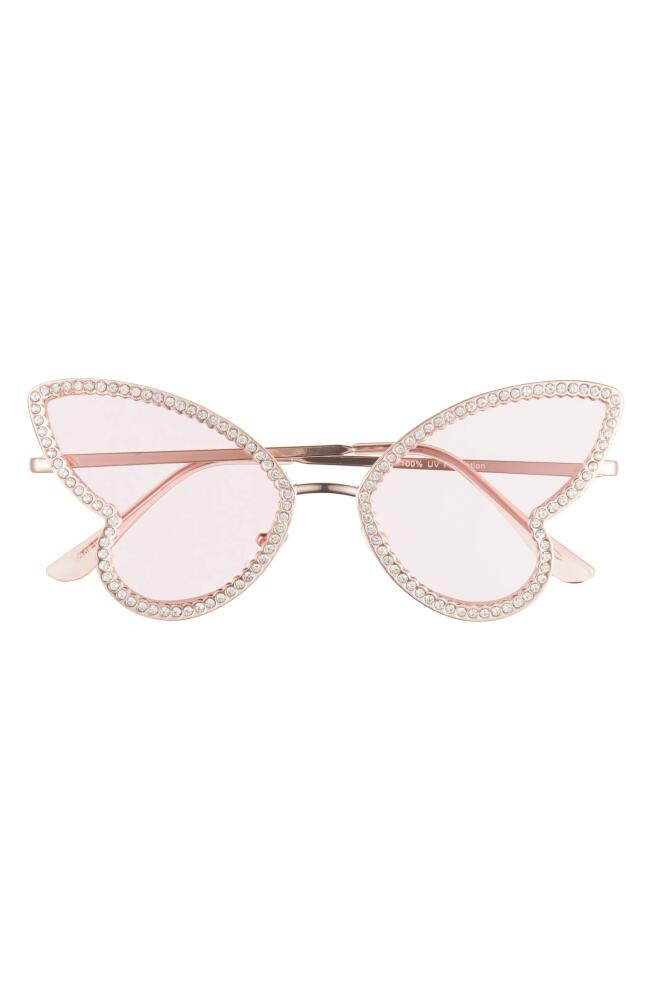 BP. Crystal Embellished 64mm Oversize Butterfly Sunglasses in Fuschia- White- Gold Cover