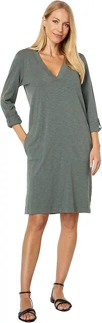 bobi Los Angeles Sleeve Tab V-Neck Dress (Dark Sage) Women's Clothing Cover