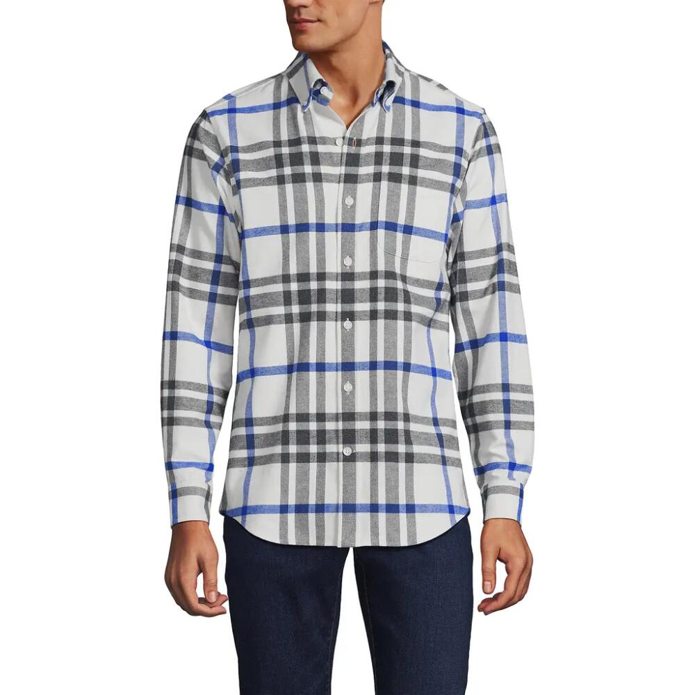 Lands' End Traditional Fit Flagship Flannel Shirt in Bright White Heather Plaid Cover