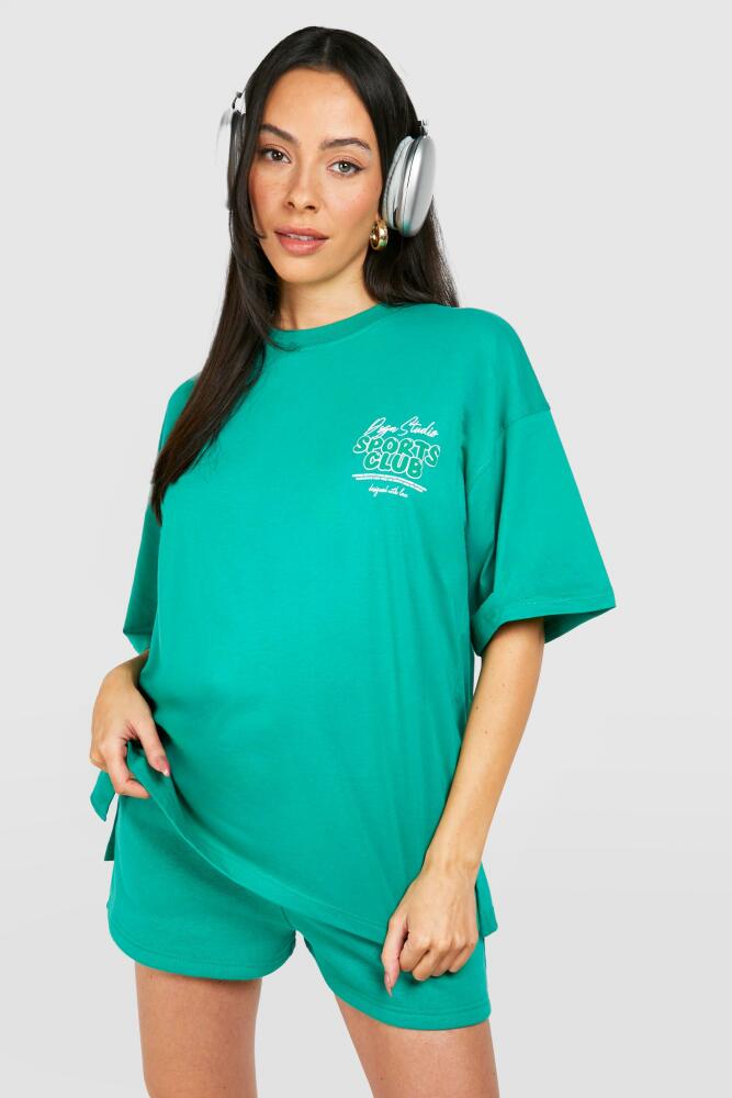 boohoo Womens Maternity Sports Club T-Shirt And Short Tracksuit - Green Cover