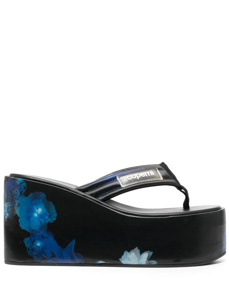 Coperni floral-print holographic wedge sandals - Blue Cover