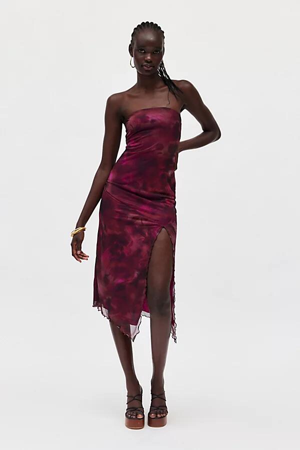 Urban Outfitters UO Samara Mesh Strapless Midi Dress in Red berry Cover