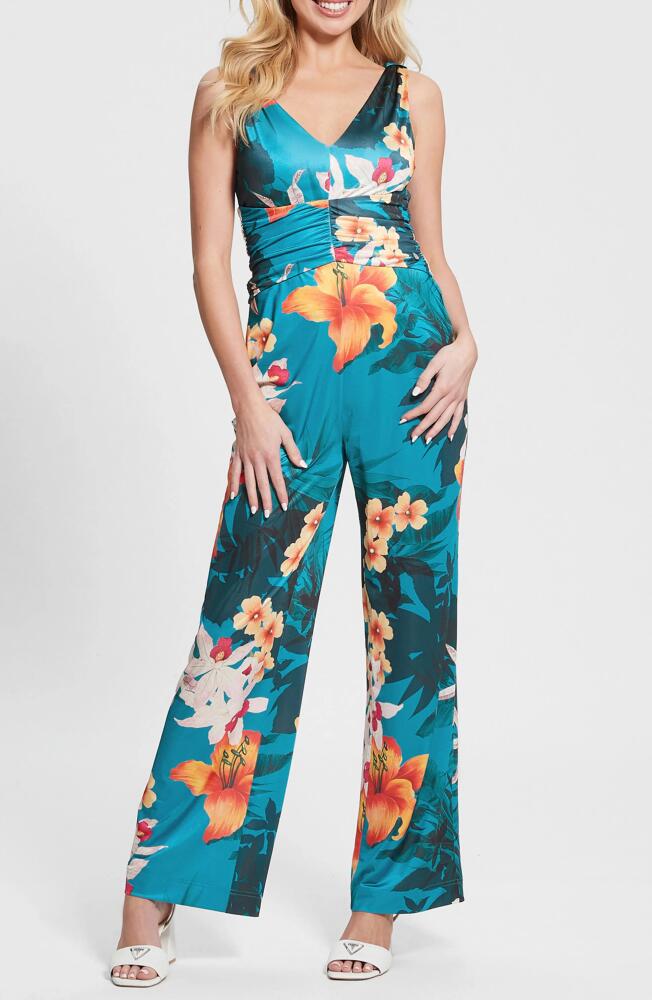 GUESS Emily Floral Print Jumpsuit in Blue Cover