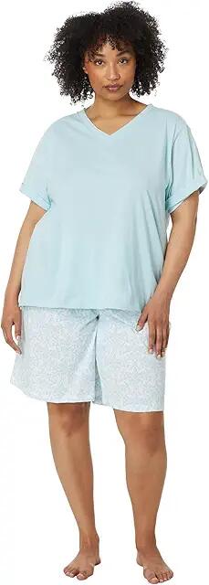 Karen Neuburger Plus Size Blissful Bermudas Two-Piece Short Sleeve Bermuda Set (Brocade Mint) Women's Pajama Sets Cover