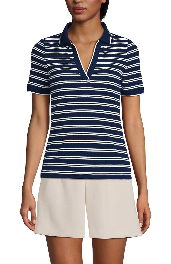 Lands' End Short Sleeve Wide Rib Polo in Deep Sea Navy Dual Stripe Cover