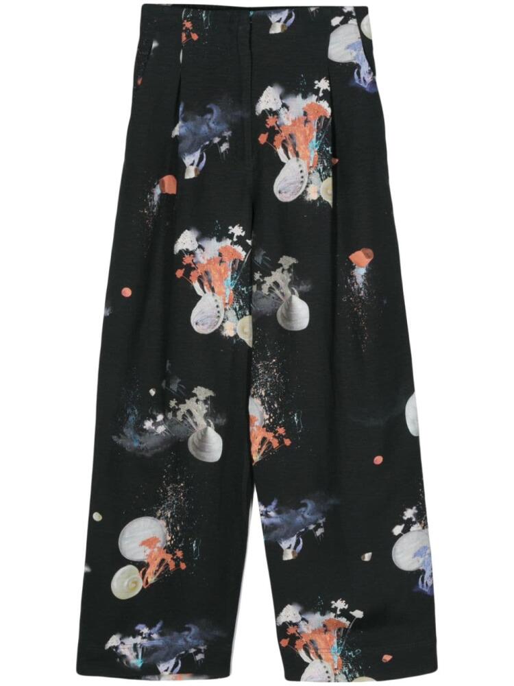 Bimba y Lola sea life-print cropped trousers - Black Cover